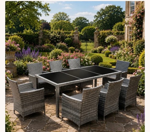 Large rattan dining set - rattan, 8